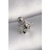 Clariss 316L Çelik Gümüş Renk Siyah Zirkon Taş Detay Örümcek Ağ Model Tragus Piercing
