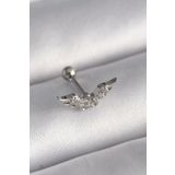 Clariss 316L Çelik Gümüş Renk Zirkon Taş Detay Kanat Model Tragus Piercing