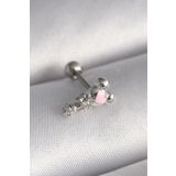 Clariss 316L Çelik Gümüş Renk Zirkon Taş Detay Pembe Kalp İşleme Tragus Piercing