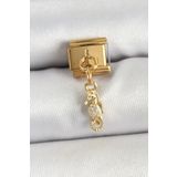 Clariss 316L Çelik Sallantılı Zirkon Taşlı Çiçek Model Gold Renk Nomination Charm