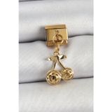 Clariss 316L Çelik Sallantılı Zirkon Taşlı Fiyonk Model Gold Renk Nomination C316L Çelik Sallantılı Kiraz Model Gold Renk Nomina
