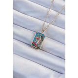 Clariss 316L Çelik Zincir Altın Renk Taç ve Kız Figürlü Renkli Mineli Tarot Kolye