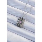 Clariss 316L Çelik Zincir Eskitme Gümüş Renk Pembe Mineli Kalp Figürlü Tarot Kolye