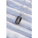 Clariss 316L Çelik Zincir Gümüş Renk Siyah Mineli Tarot Kolye