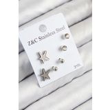 Clariss 316L Çelik Zirkon Taşlı Deniz Yıldızı Model Gümüş Renk Kadın Set Küpe