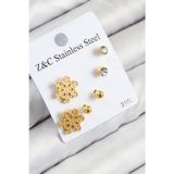 Clariss 316L Çelik Zirkon Taşlı Kar Tanesi Model Gold Renk Kadın Set Küpe