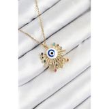 Clariss 316L Çelik Zirkon Taşlı Nazar Model Gold Renk Kadın Kolye