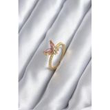 Clariss BYK2842 Gold Renk Pembe Zirkon Taşlı Kelebek Model Kadın Yüzük