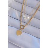 Clariss EBJ240807W25630 316L Çelik Gold Renk Çift Zincir İnci Detayı Love Kalp Kolye