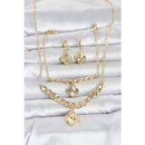 Clariss Gold Renk Pirinç Kolye Bileklik ve Küpe Seti