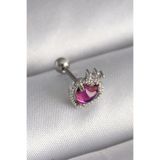 Clariss Gümüş Renk Pembe Mineli Kalp Zirkon Taş Detaylı Taç Tragus Piercing - EBJ241123W29414 PR1263