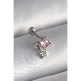 Clariss Gümüş Renk Pembe Zirkon Taşlı Sallantı Yıldız Detay Tragus Piercing - EBJ241123W29388 PR1237