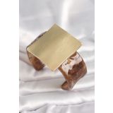 Clariss Kahverengi Mermer Desen Akrilik Plastik Gold Kare Plaka Model Vintage Kadın Bilezik