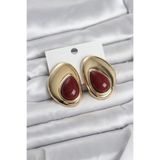 Clariss Pirinç Gold Renk Bordo Taşlı Damla Model Vintage Kadın Küpe