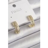 Clariss Pirinç Gold Renk Zirkon Taşlı Yarım Halka Model Kadın Küpe