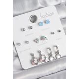 Clariss Pirinç Gümüş Renk Zirkon Taşlı Sallantı Halka Model Çiçek Detay 7 Çift Kadın Küpe Seti - EBJ250520W34096 BKP10545