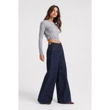 CLARK KYLE Kadın ındıgo renk baggy 9_w2 yüksek bel %100 koton denim pantolon