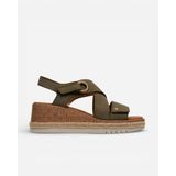 Clarks Kidiki Sun Dark Olive Nub Kadın Yeşil Topuklu Sandalet 26185955