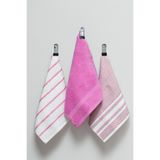 Class 30x50 %100 Pamuklu 3lü Mutfak Havlusu Pembe Çizgili / Pembe / Pembe Petekli