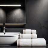 Class Penye Banyo Havlu Takımı 3lü Set 30X50 50X90 90X150 Beyaz / Bej - Beyaz - Bej - 90 x 150 cm - 50 x 90 cm