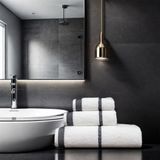 Class Penye Banyo Havlu Takımı 3lü Set 30X50 50X90 90X150 Beyaz / Gri - Beyaz - Gri - 90 x 150 cm - 50 x 90 cm