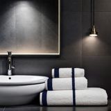 Class Penye Banyo Havlu Takımı 3lü Set 30X50 50X90 90X150 Beyaz / Lacivert - Beyaz - Lacivert - 90 x 150 cm - 50 x 90 cm