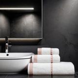 Class Penye Banyo Havlu Takımı 3lü Set 30X50 50X90 90X150 Beyaz / Pembe - Beyaz - Pembe - 90 x 150 cm - 50 x 90 cm