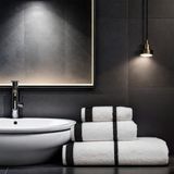 Class Penye Banyo Havlu Takımı 3lü Set 30X50 50X90 90X150 Beyaz / Siyah - Beyaz - Siyah - 90 x 150 cm - 50 x 90 cm