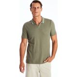 Classic Polo Yaka Kısa Kollu Penye Erkek Dokulu Tişört - Açık Haki - 2XL