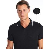 Classic Polo Yaka Kısa Kollu Penye Erkek Dokulu Tişört - Yeni Siyah