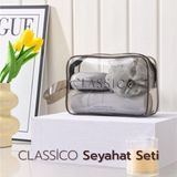 Classico Seyahat Seti Banyo Seti Siyah - Duş Lifi, Sabunluk, Tarak ve Ayna Kapaklı Makyaj Kutusu - Çok Renkli