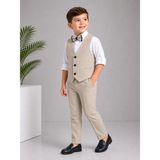Classics Men Erkek Çocuk Smokin Takım Elbise Yelekli Papyonlu - 5 Yaş - Krem