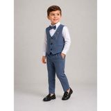 Classics Men Erkek Çocuk Smokin Takım Elbise Yelekli Papyonlu - 8 Yaş - Mavi