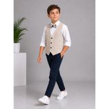 Classics Men Erkek Çocuk Smokin Takım Elbise Yelekli Papyonlu - Krem - 10 Yaş