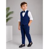 Classics Men Erkek Çocuk Smokin Takım Elbise Yelekli Papyonlu - Lacivert - 9 Yaş