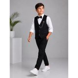 Classics Men Erkek Çocuk Smokin Takım Elbise Yelekli Papyonlu - Siyah - 12 Yaş