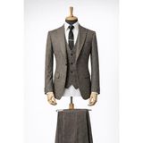 Classics Men Erkek Italyan Kesim Slim Fit Yelekli Takım Elbise - Kahverengi - 52