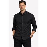 Classics Men Shoow Uzun Kol Slim Fit Erkek Keten Gömlek - 7576 - Siyah - 2XL