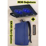 Classone PR-EK101 15,6' Su Geçirmez Kumaş Notebook Sırt ÇANTASI+M30 Notebook Soğutucu - Lacivert