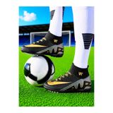 ClassyMen Yetişkin Erkek Çocuk Düz Çivisiz Dişsiz Halı Saha Krampon Siyah Altın Futbol Spor Ayakkabı Boğazlı Bilek Çoraplı