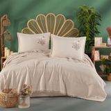 Clasy %100 Pamuk Butik Çift Kişilik Nakış Detaylı Pike Takımı Matiana - Taş - 220 x 240