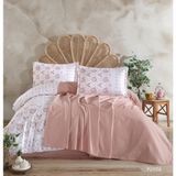 Clasy %100 Pamuk Çift Kişilik Pikeli Nevresim Takımı Oda Kokusu Hediye - Pudra - 200 x 220 cm