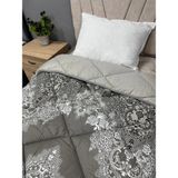 Clasy %100 Pamuk Saten Çift Kişilik Yorgan Çift Taraflı Noldor V1 Desenli Antrasit Gri Kapitoneli - 195 x 215 cm
