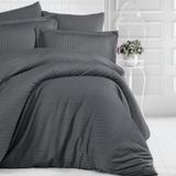 Clasy 200x220 cm Füme Çizgili Saten Çift Kişilik Nevresim Takımı