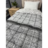 Clasy Pamuk Ranforce Tek Kişilik Yorgan Çift Taraflı Gri Ekose Çiçek Desenli - 155 x 215 cm
