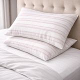 Clasy Ranforce %100 Pamuk 2 Adet Yastık Kılıfı Çizgili Desenli Pembe-Beyaz - 50 x 70