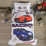 Clasy Ranforce %100 Pamuk Tek Kişilik Yatak Örtüsü Seti Racing Drag V1 Mavi