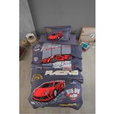 Clasy Ranforce %100 Pamuk Tek Kişilik Yatak Örtüsü Seti Racing Team V1 Mavi