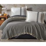 Clasy Ranforce Pamuk Kapitoneli Çift Kişilik Yatak Örtüsü Takımı Bertha V1 Antrasit - Renkli - 260 x 240 cm