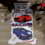 Clasy Ranforce Tek Kişilik Yatak Örtüsü Racing Drag Mavi